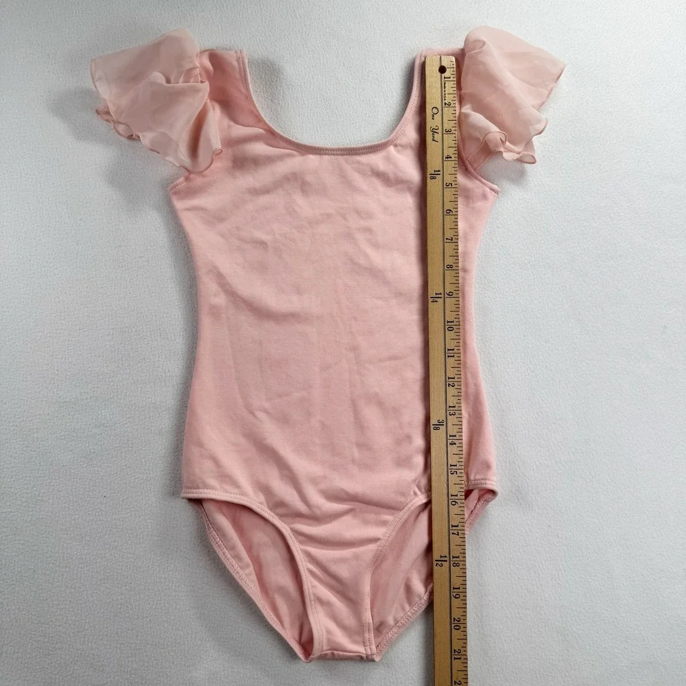 Girls Pink Flutter Sleeve Ballet Leotard Scoop‎ Neck Dance Gymnastics Size M